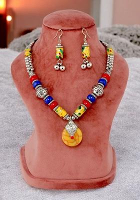 Silver Beaded Gold Plated Necklace Set
