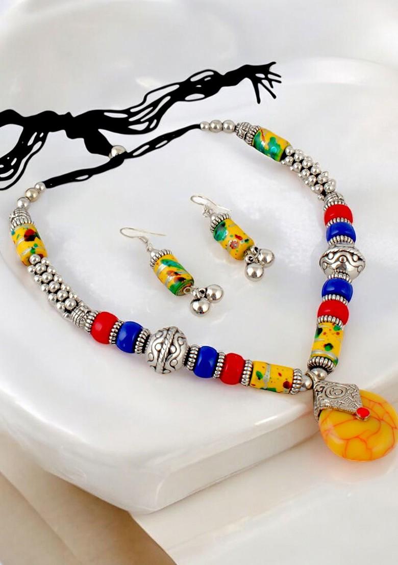 Silver Beaded Gold Plated Necklace Set