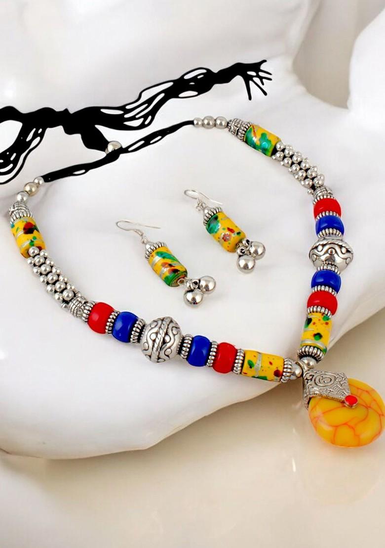 Silver Beaded Gold Plated Necklace Set