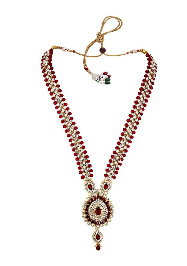 Maroon Studs Gold Plated Necklace Set