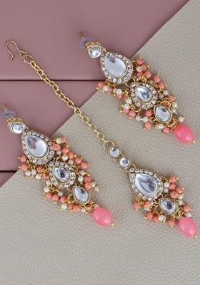 Peach Studs Gold Plated Necklace Set