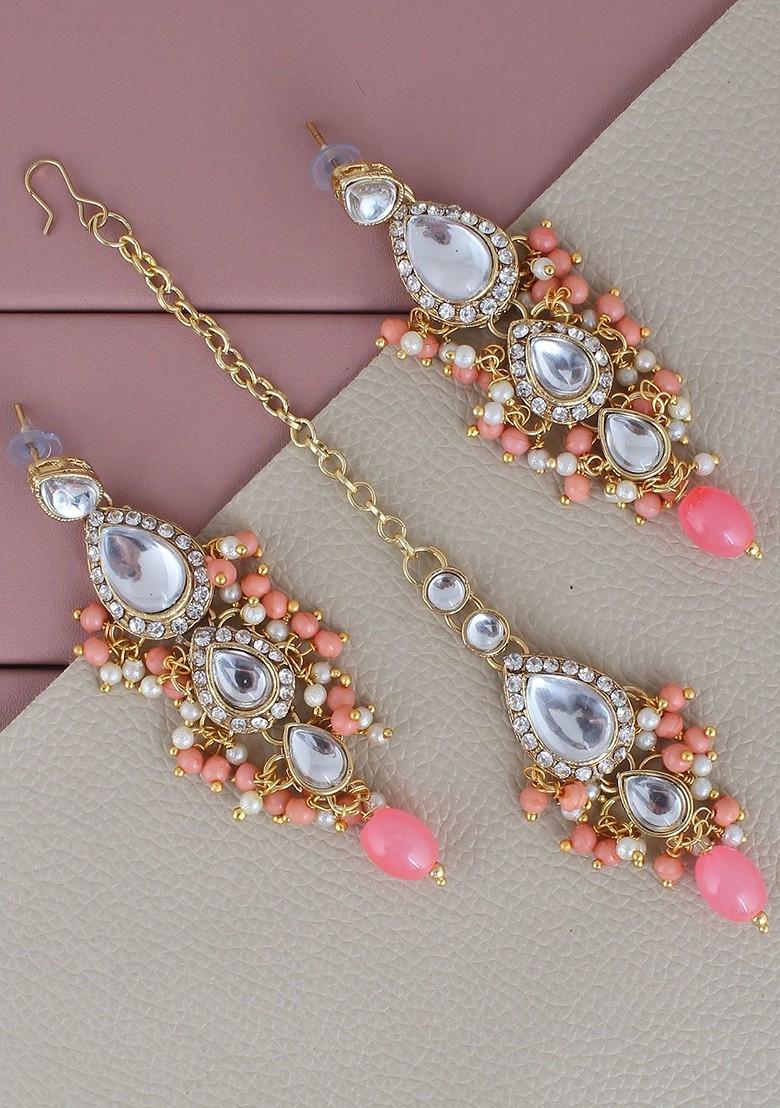 Peach Studs Gold Plated Necklace Set