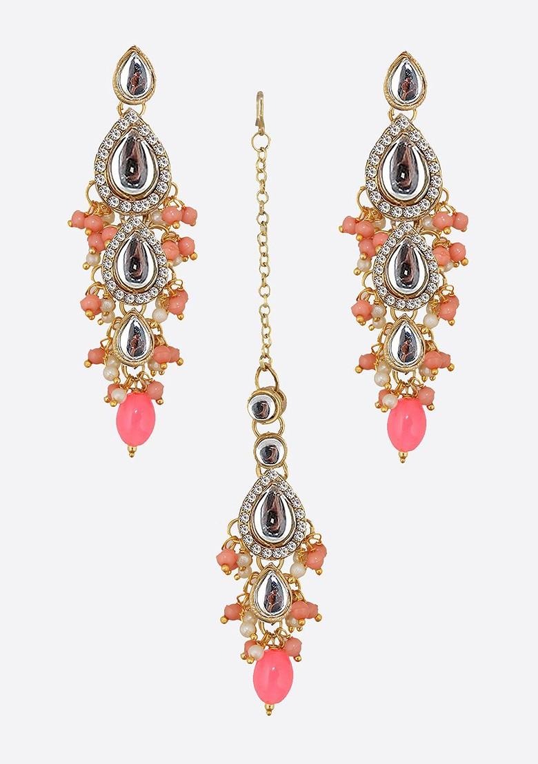 Peach Studs Gold Plated Necklace Set