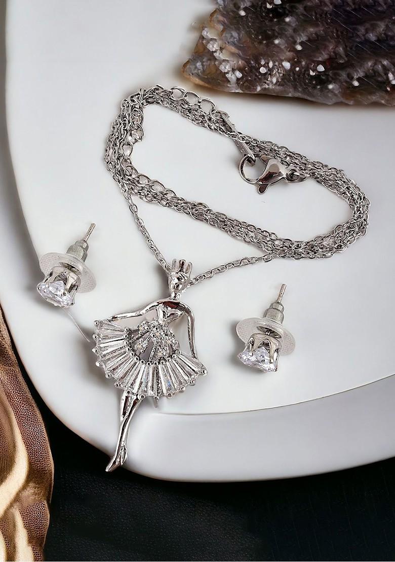 Silver Studded Silver Plated Necklace Set