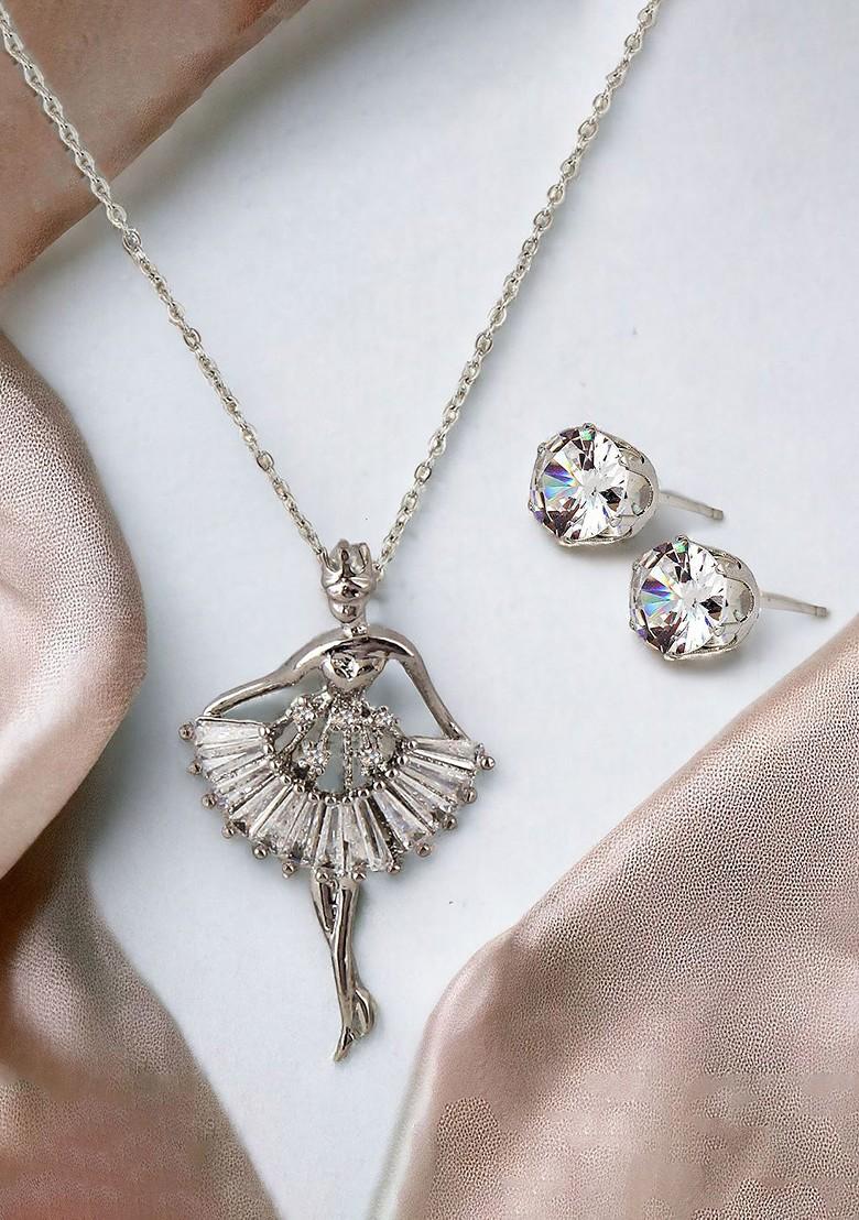 Silver Studded Silver Plated Necklace Set