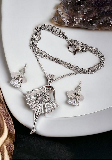 Silver Studded Silver Plated Necklace Set
