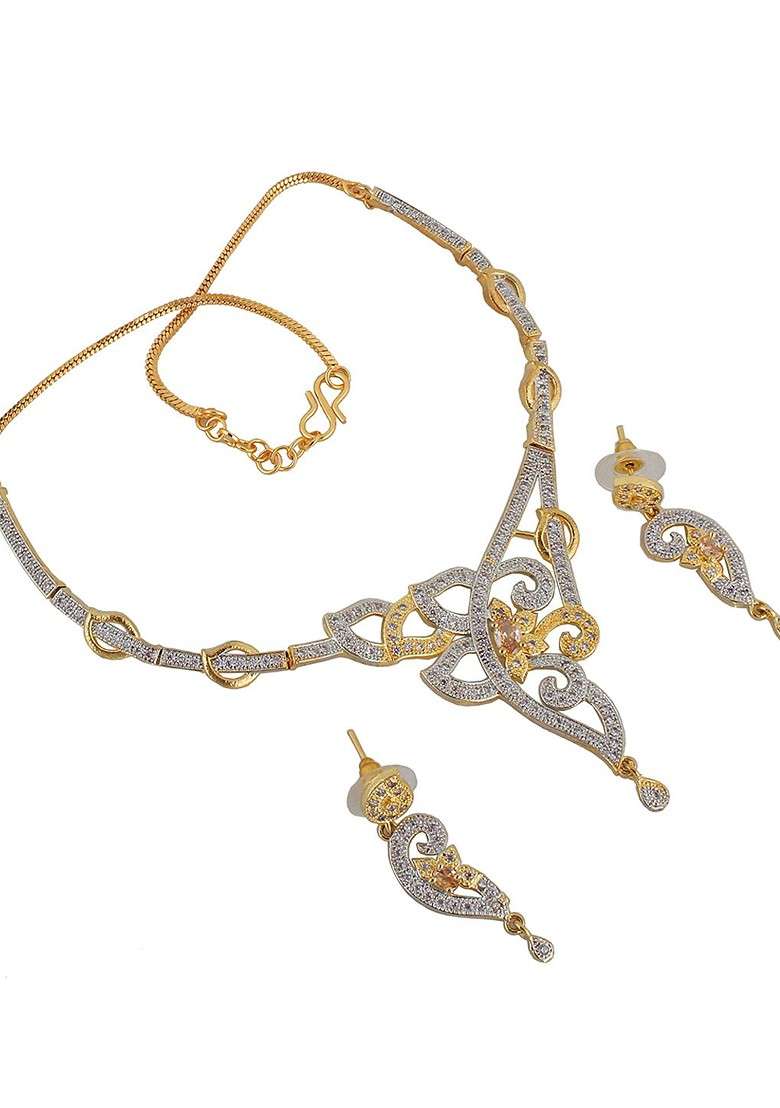 White American Diamond Gold Plated Necklace Set - Indya