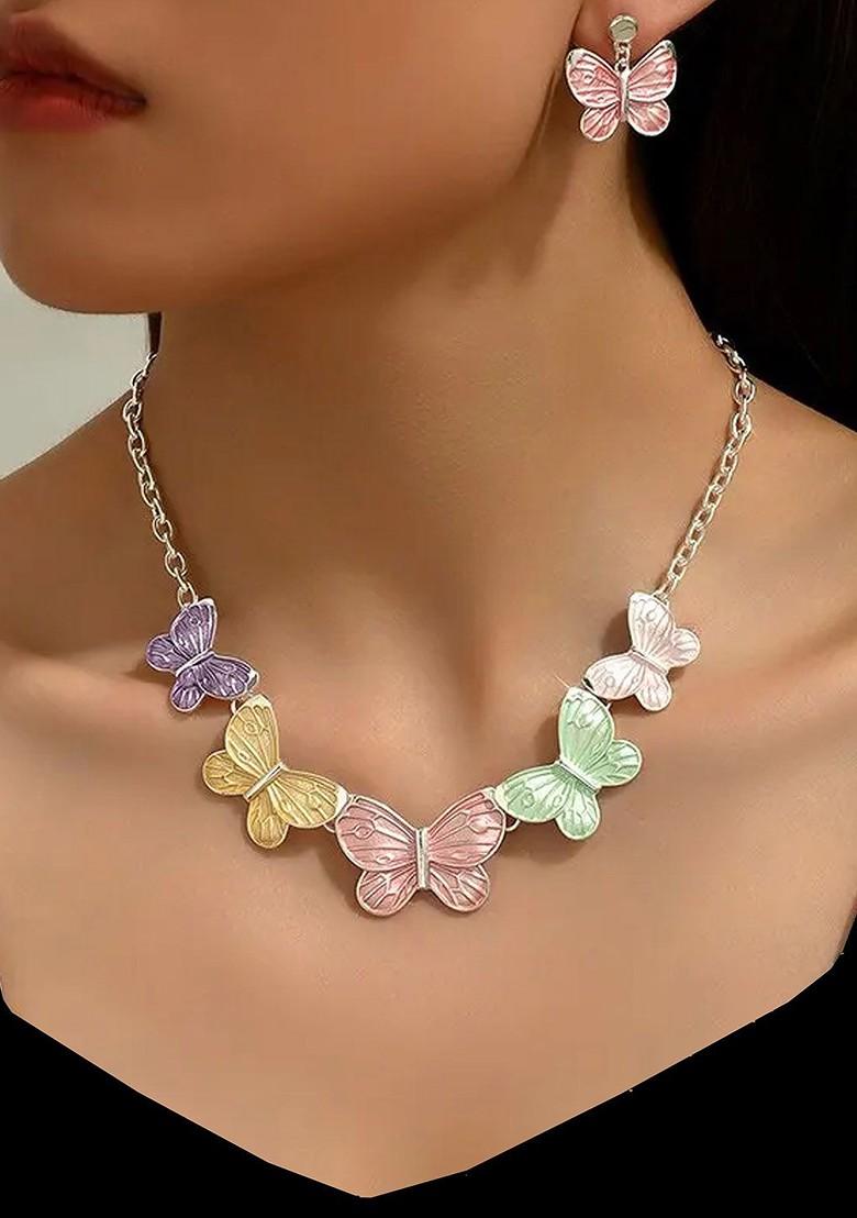 Silver Studs Silver Plated Necklace Set