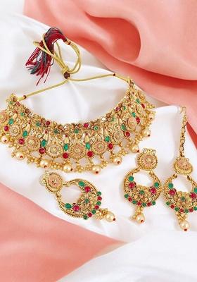 Gold Studded Gold Plated Necklace Set