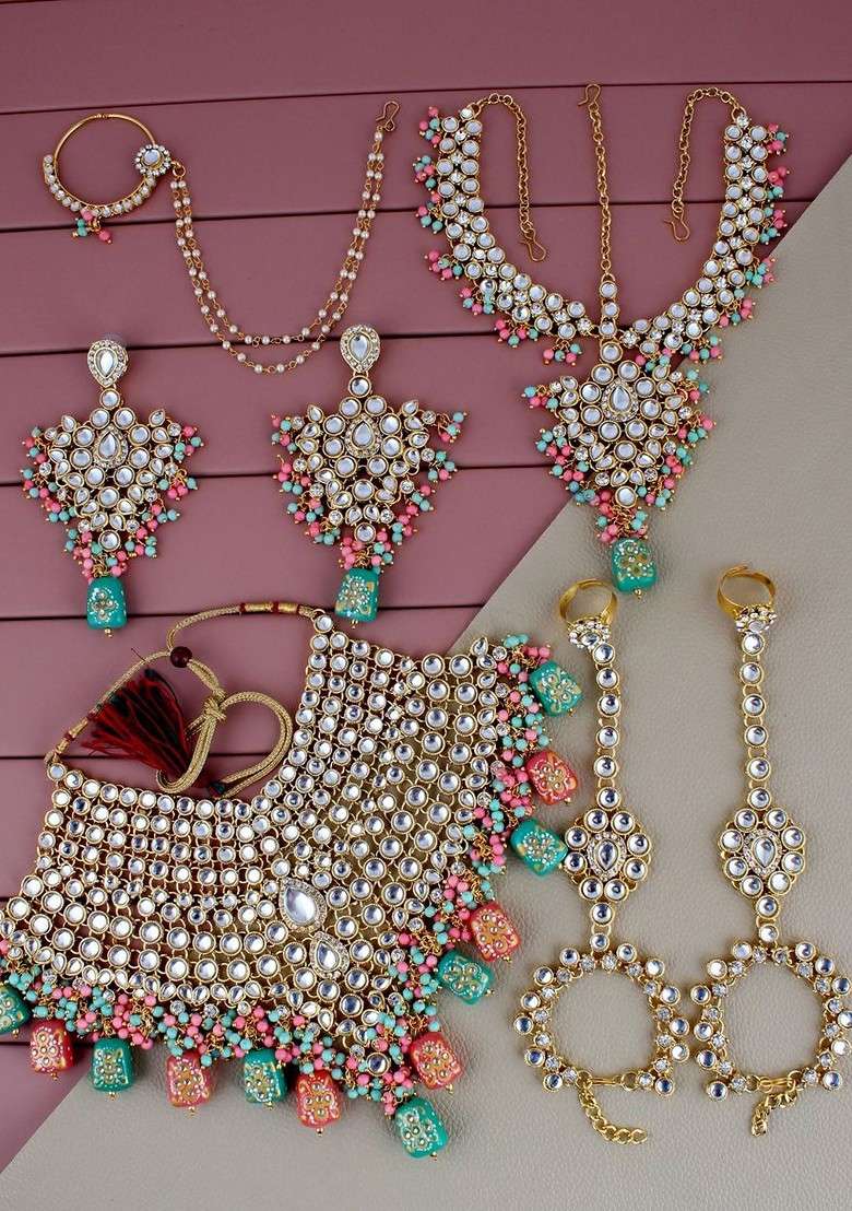 Gold Kundan Gold Plated Necklace Set - Indya