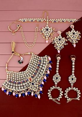 Pink Studs Gold Plated Necklace Set