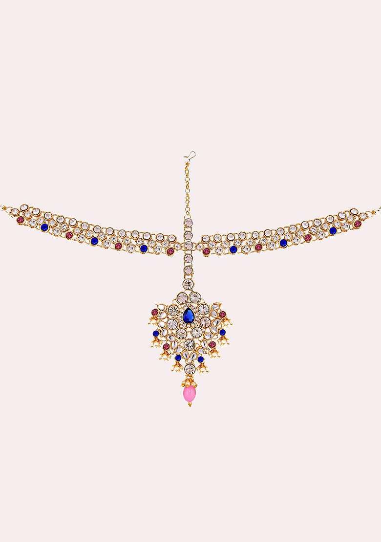 Pink Studs Gold Plated Necklace Set - Indya