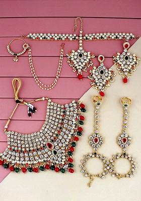 Gold Studded Gold Plated Necklace Set