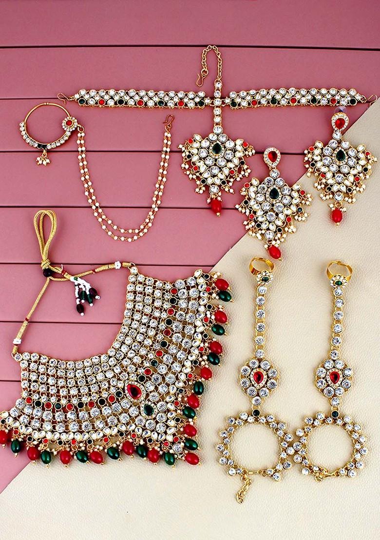 Gold Studded Gold Plated Necklace Set