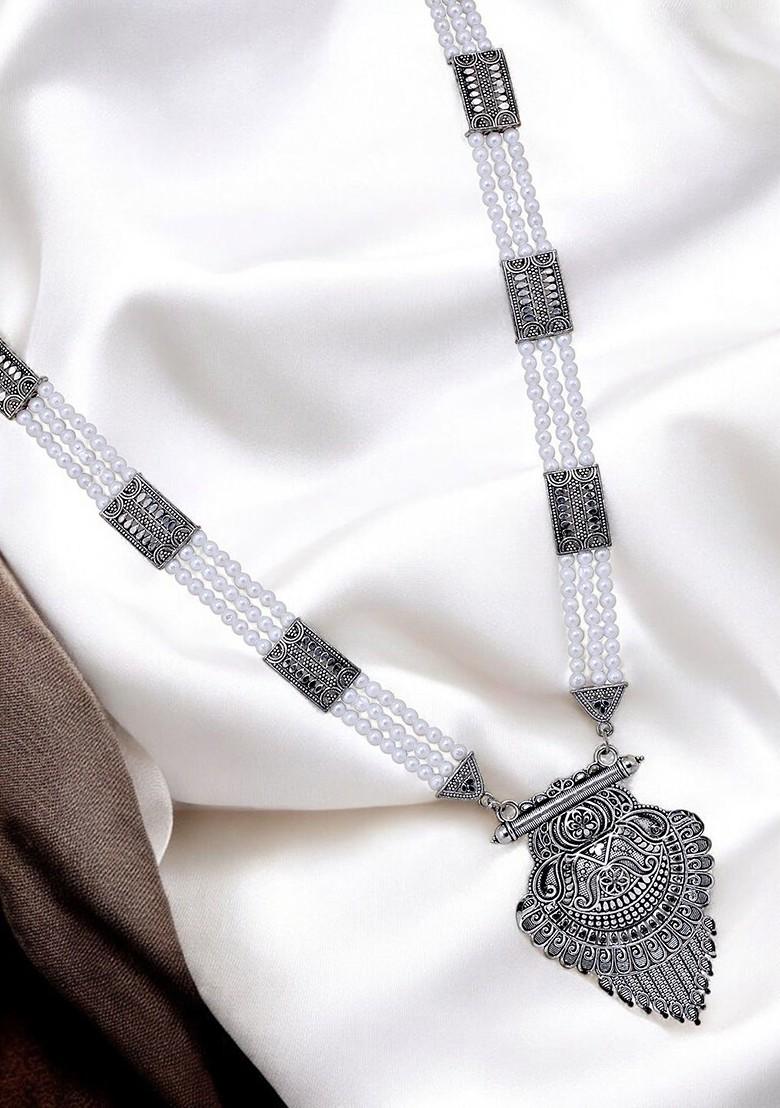 Silver Beaded Oxidised Necklace Set