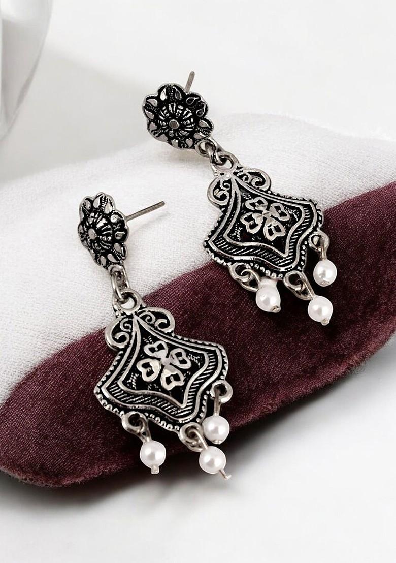 Silver Beaded Oxidised Necklace Set