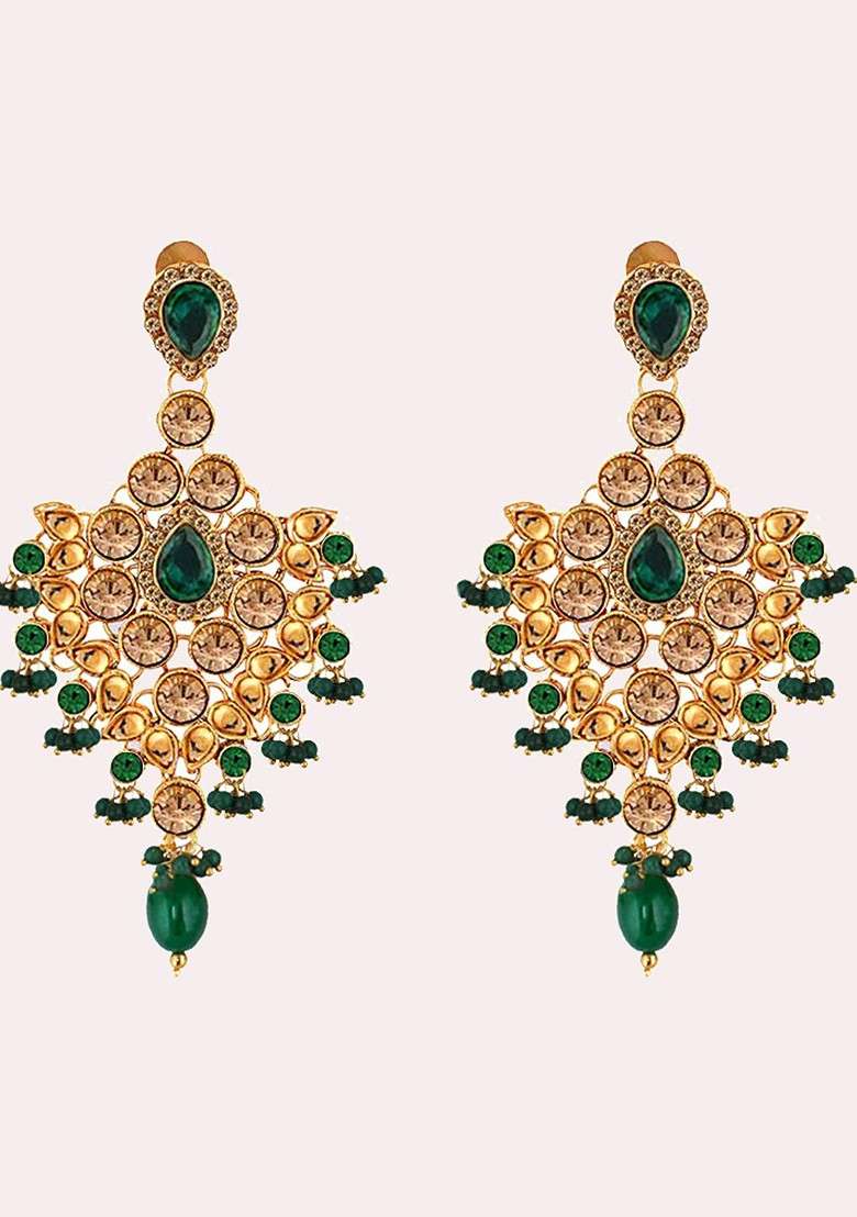 Green Studs Gold Plated Necklace Set - Indya