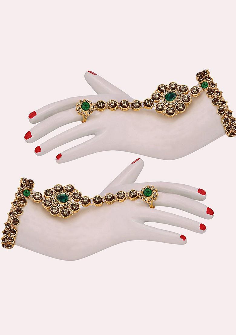 Green Studs Gold Plated Necklace Set