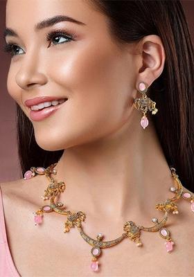 Gold Studded Gold Plated Necklace Set