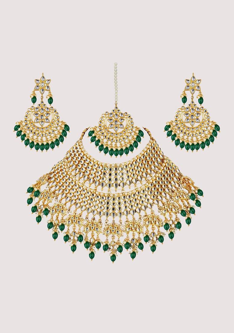 Green Kundan Gold Plated Necklace Set