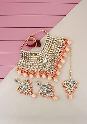 Gold Studded Gold Plated Necklace Set