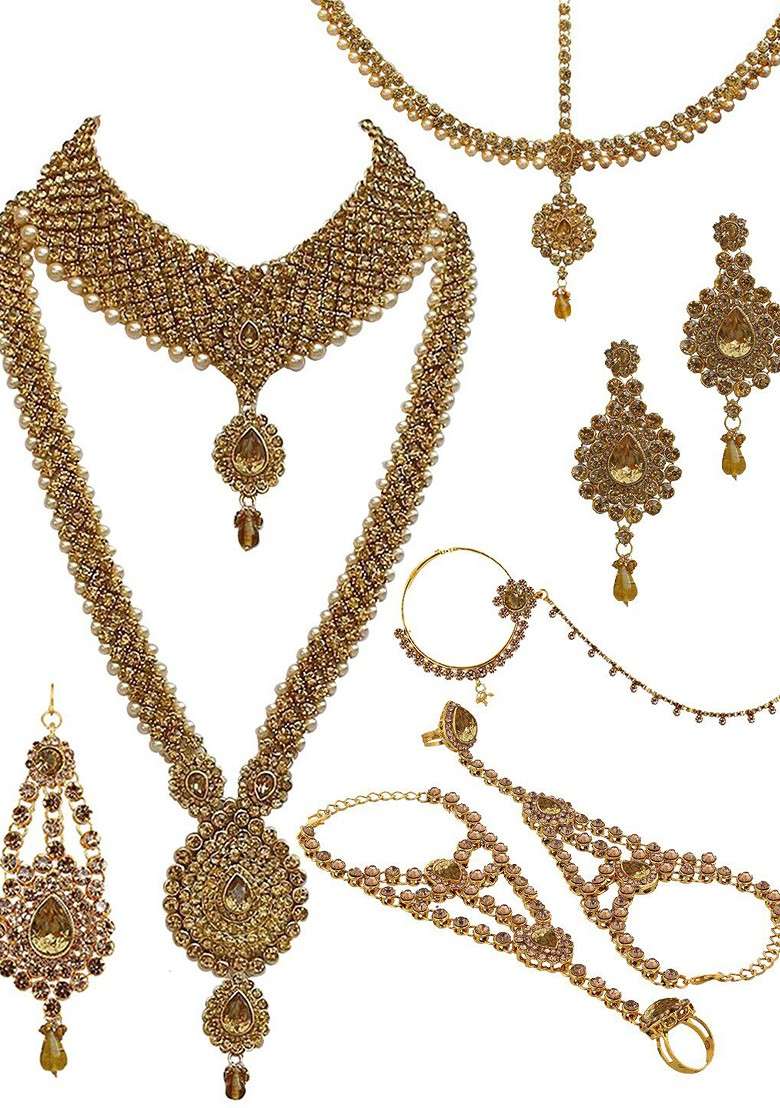 Gold Studded Gold Plated Necklace Set - Indya