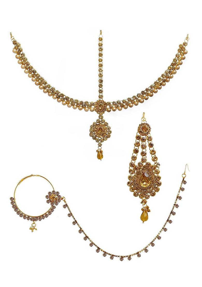 Gold Studded Gold Plated Necklace Set