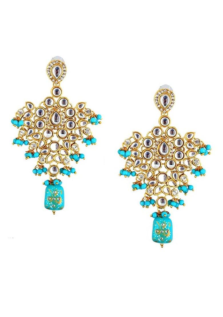 Turquoise Blue Kundan Gold Plated Necklace Set