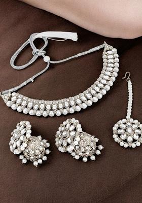 Silver Kundan Silver Plated Necklace Set