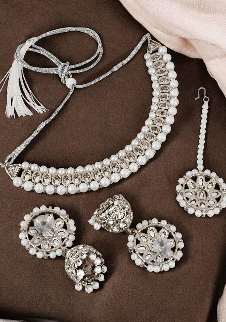 Silver Kundan Silver Plated Necklace Set