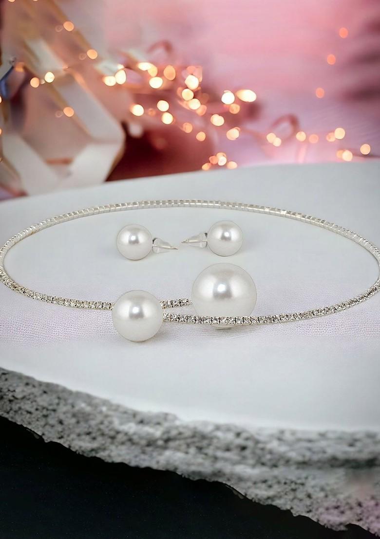 Silver Studded Silver Plated Necklace Set