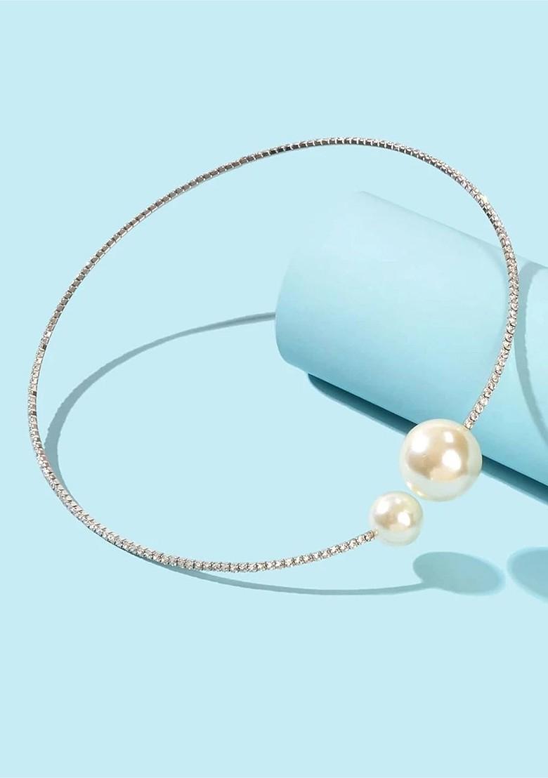 Silver Studded Silver Plated Necklace Set