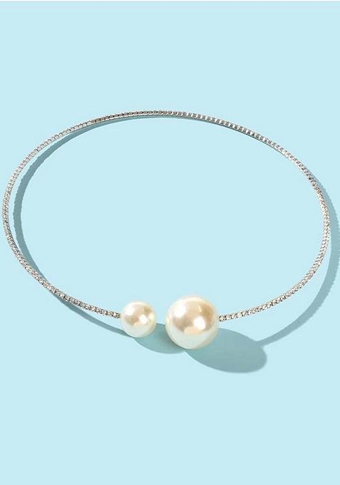 Silver Studded Silver Plated Necklace Set