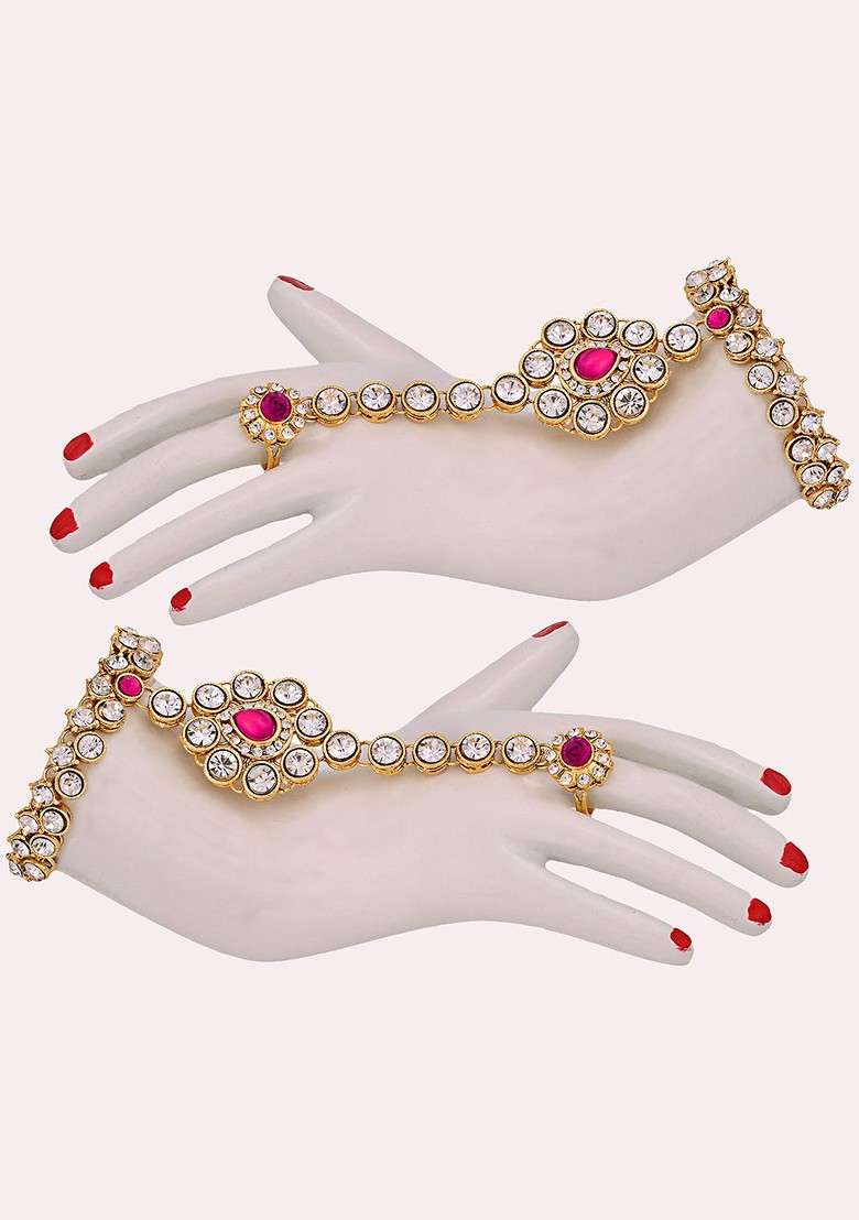 Magenta Studs Gold Plated Necklace Set - Indya