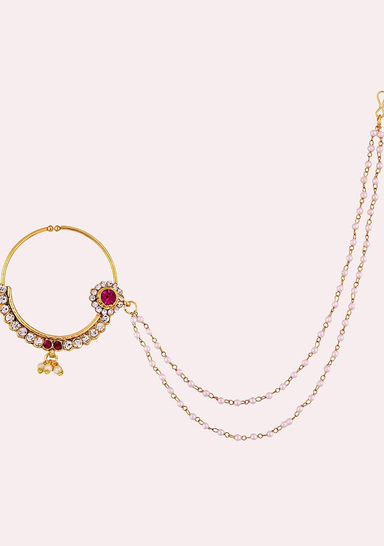 Magenta Studs Gold Plated Necklace Set