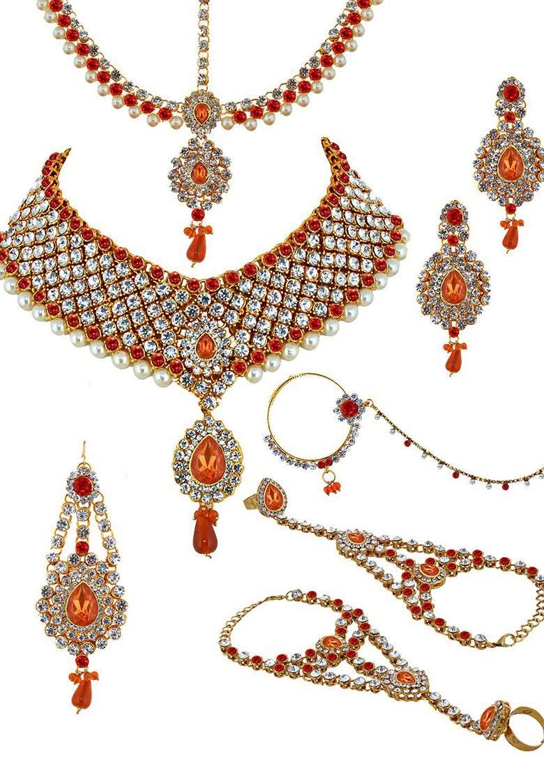 Gold Studded Gold Plated Necklace Set - Indya