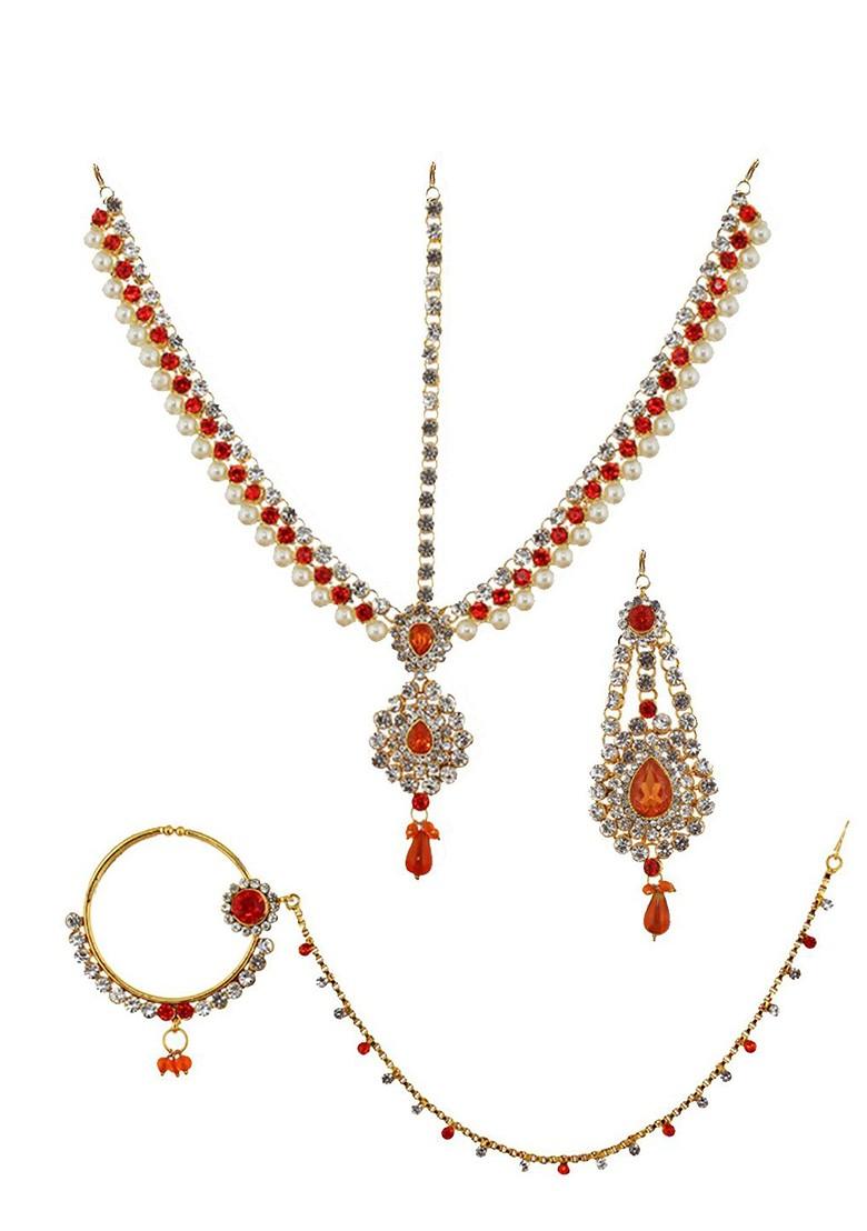 Gold Studded Gold Plated Necklace Set