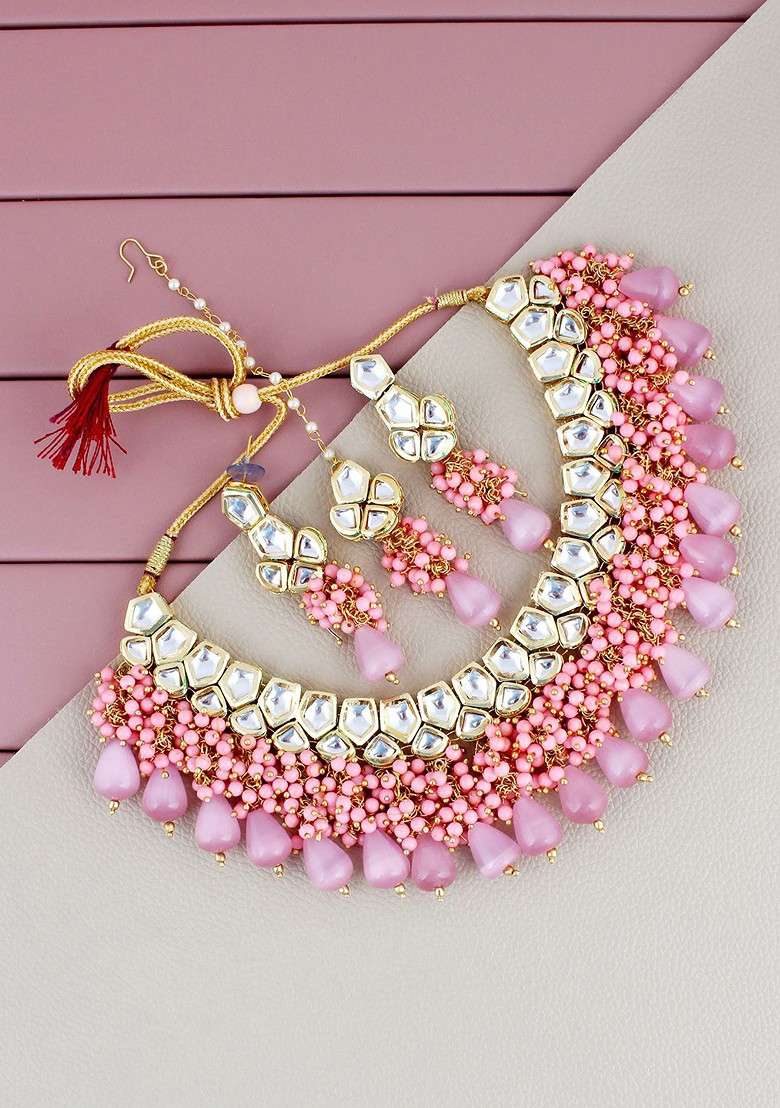 White Kundan Gold Plated Necklace Set - Indya