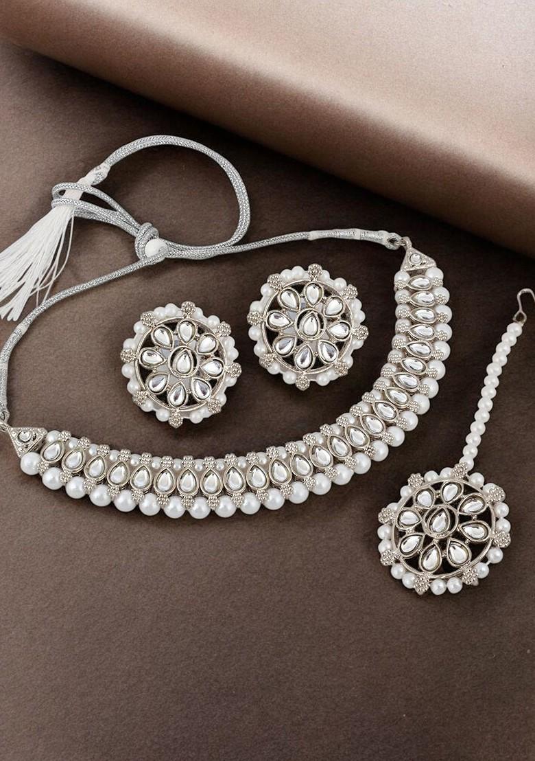 Silver Kundan Silver Plated Necklace Set