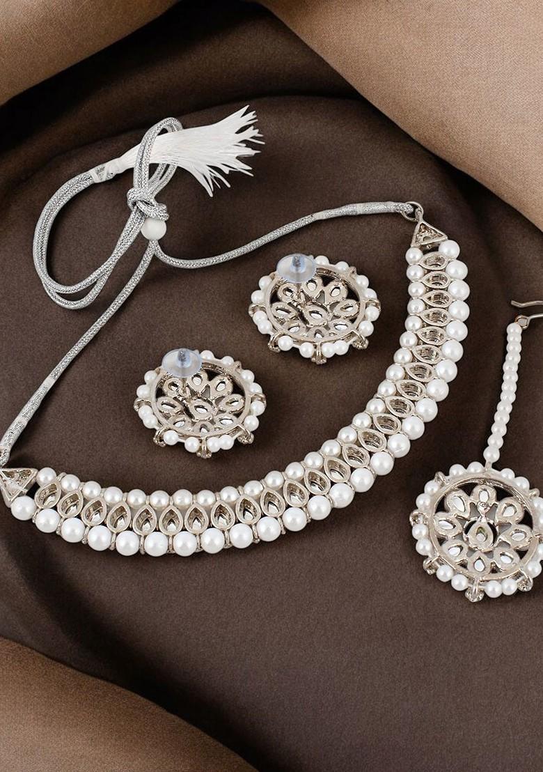 Silver Kundan Silver Plated Necklace Set