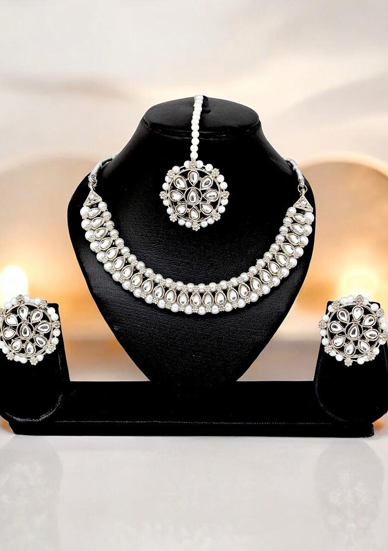Silver Kundan Silver Plated Necklace Set