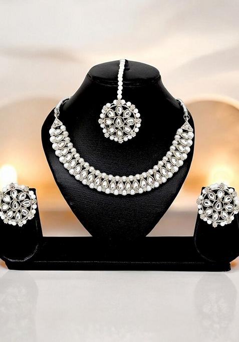 Silver Kundan Silver Plated Necklace Set