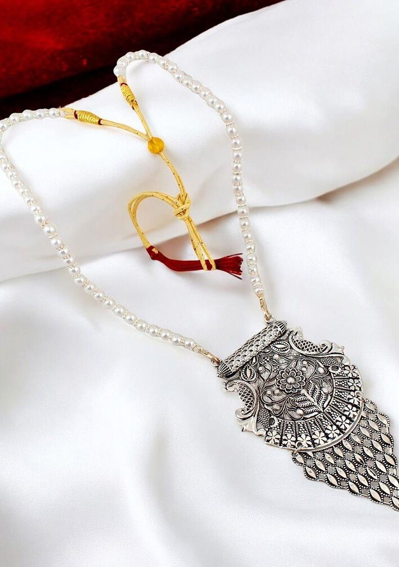 Silver Beaded Oxidised Necklace Set