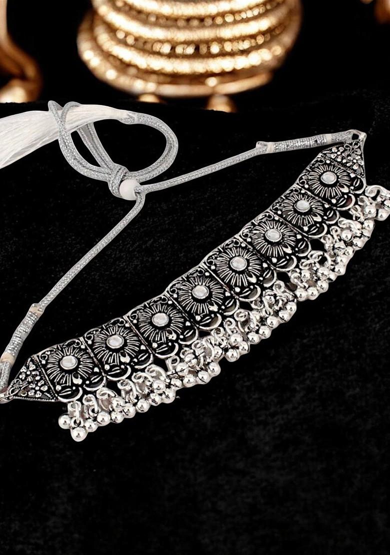 Silver Studded Oxidised Necklace Set
