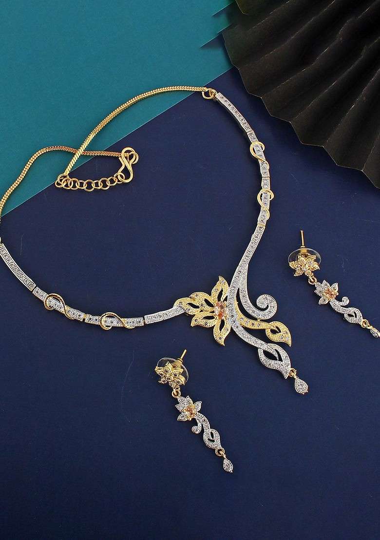 White American Diamond Gold Plated Necklace Set - Indya