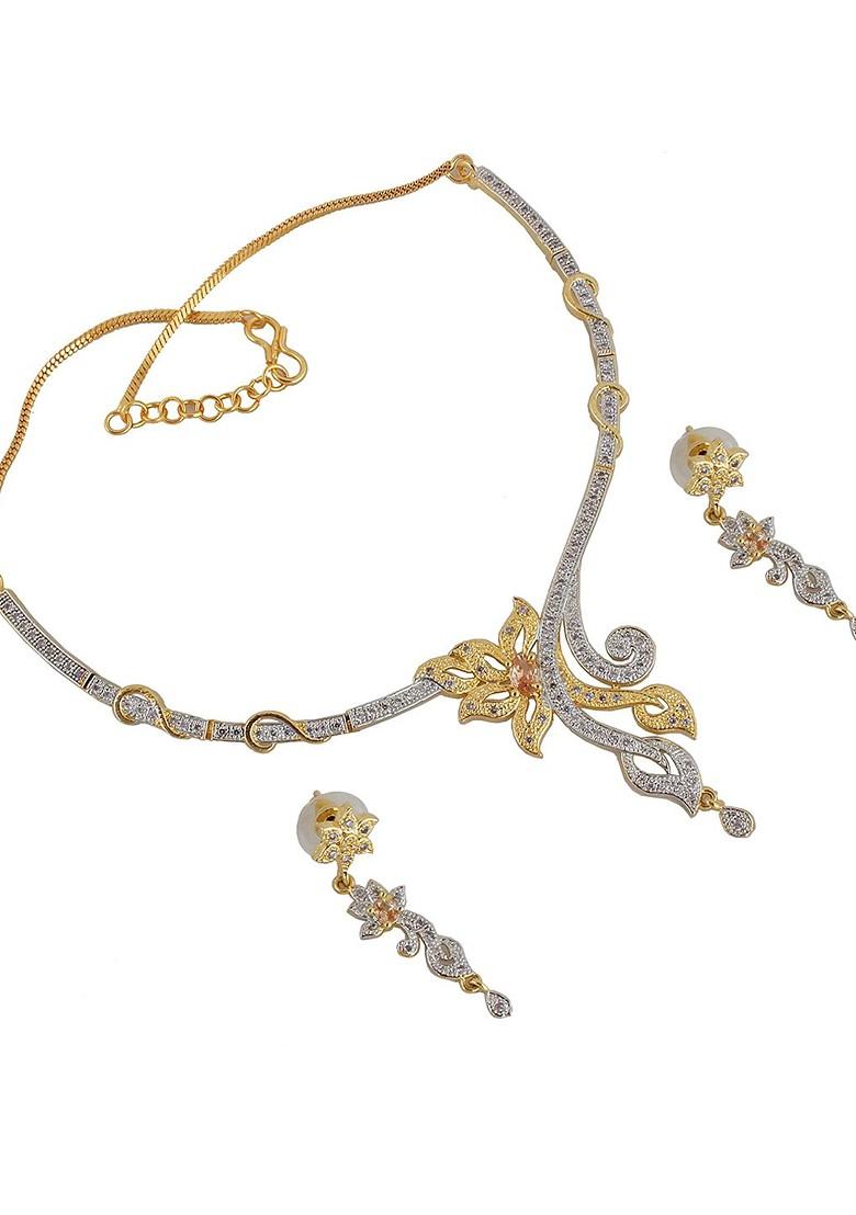 White American Diamond Gold Plated Necklace Set
