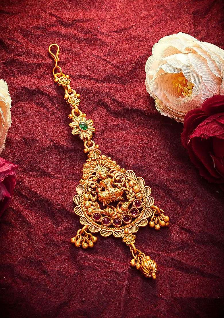 Gold Toned American Diamond Maangtikka - Indya
