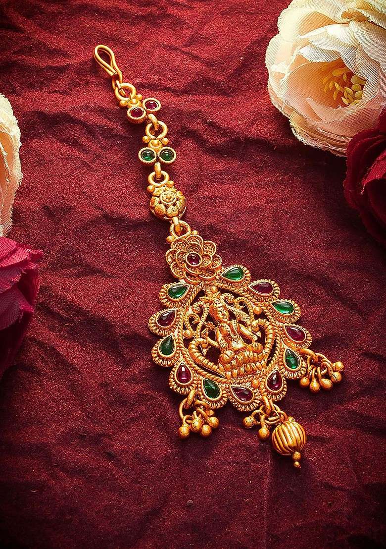 Gold Toned American Diamond Maangtikka - Indya