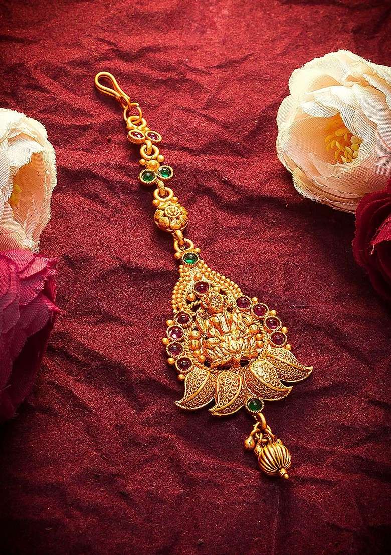 Gold Toned American Diamond Maangtikka - Indya