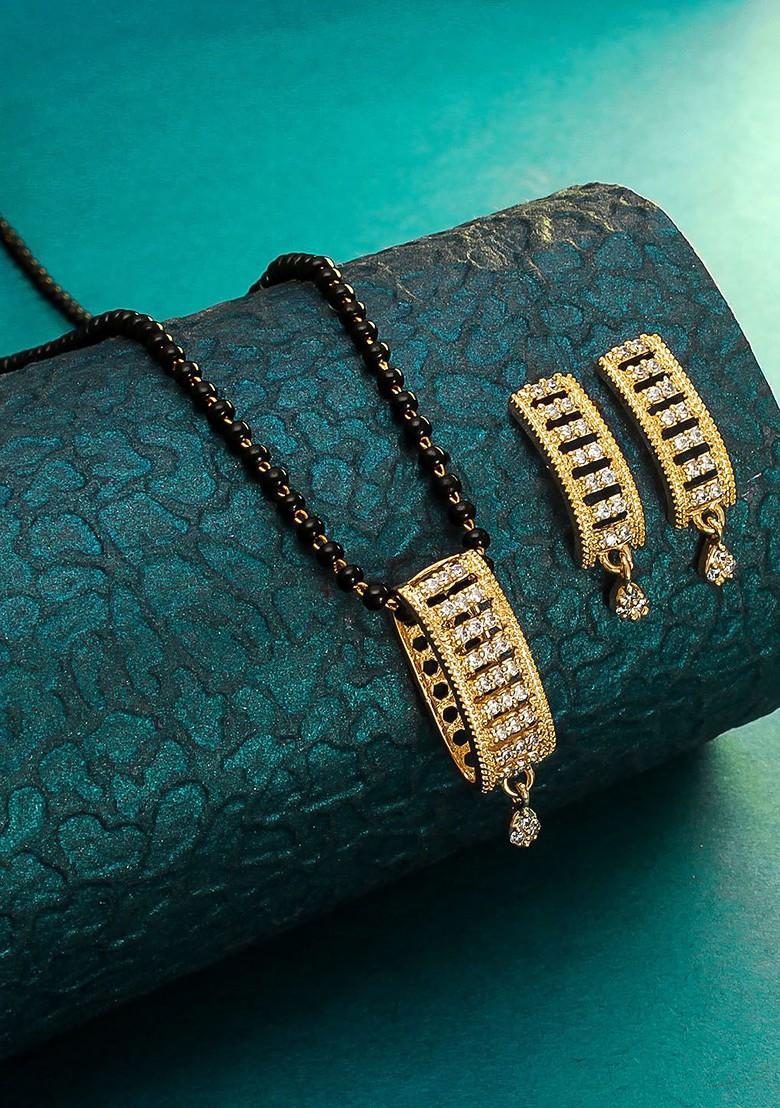 Gold And Black American Diamond Mangalsutra With Earrings